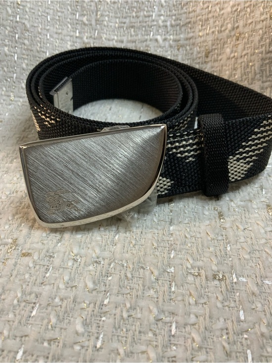 Burberry Other - Burberry Black and White Webbing Belt with Brushed Silver Buckle